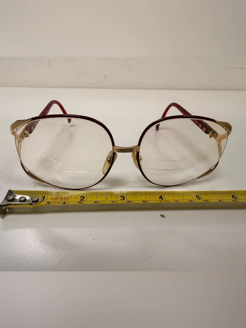 Vintage 70’s Large Christian Dior Gold Frame Glasses with Red Temples